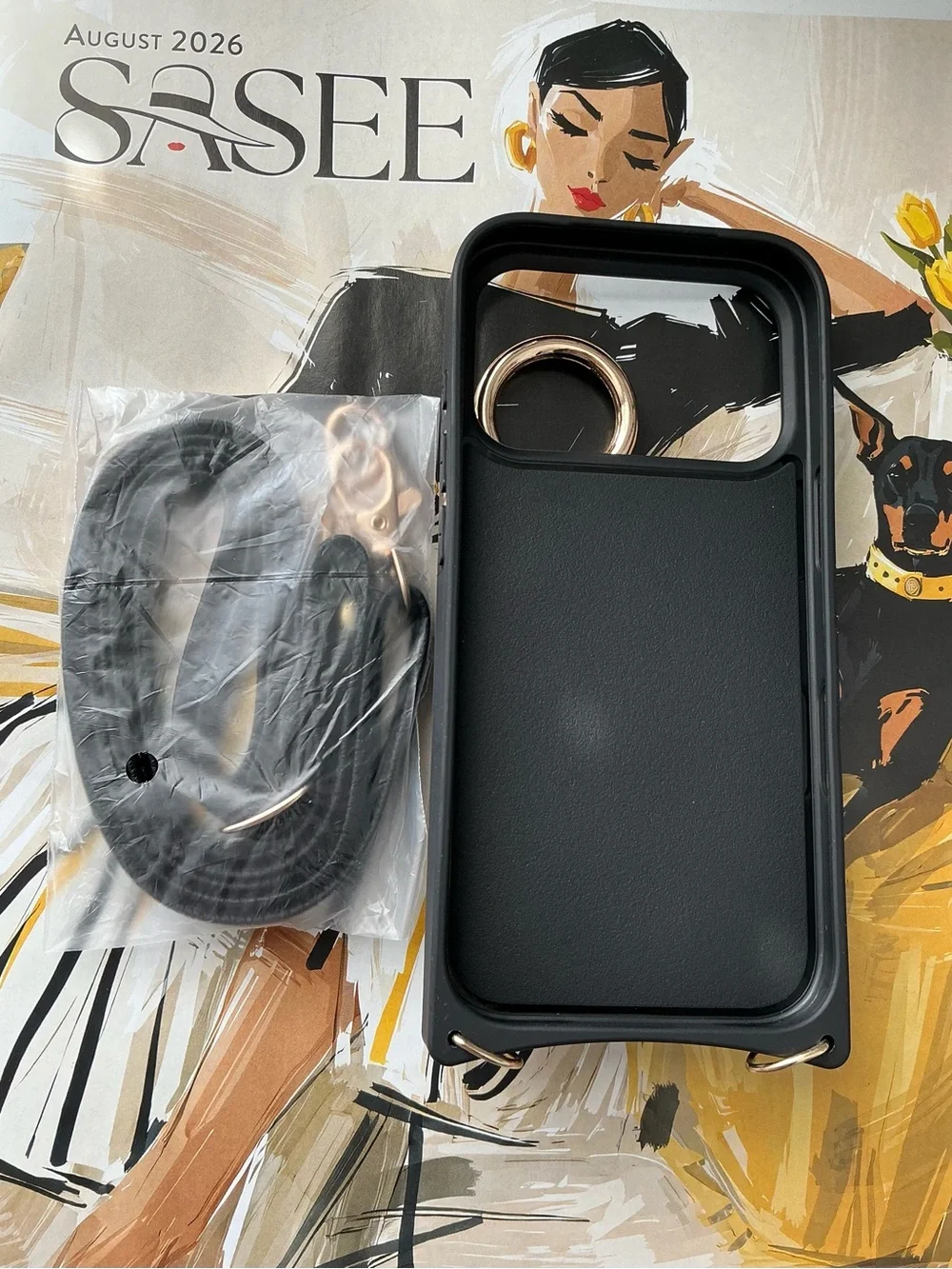iPhone 17 Pro Black Pouch Case with Strap